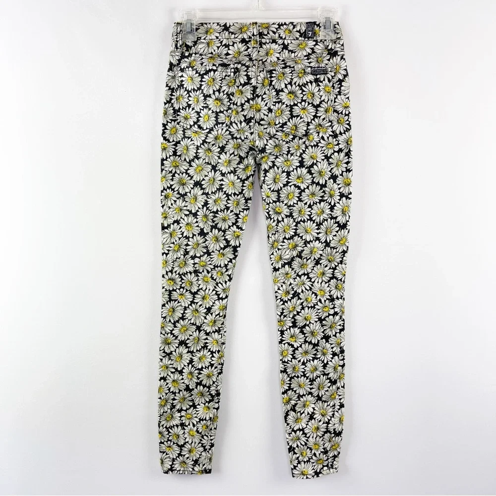 Seven 7 For All Mankind Skinny Jeans Black Daisy Floral Jeans Size 24 Stretchy - Picture 4 of 11